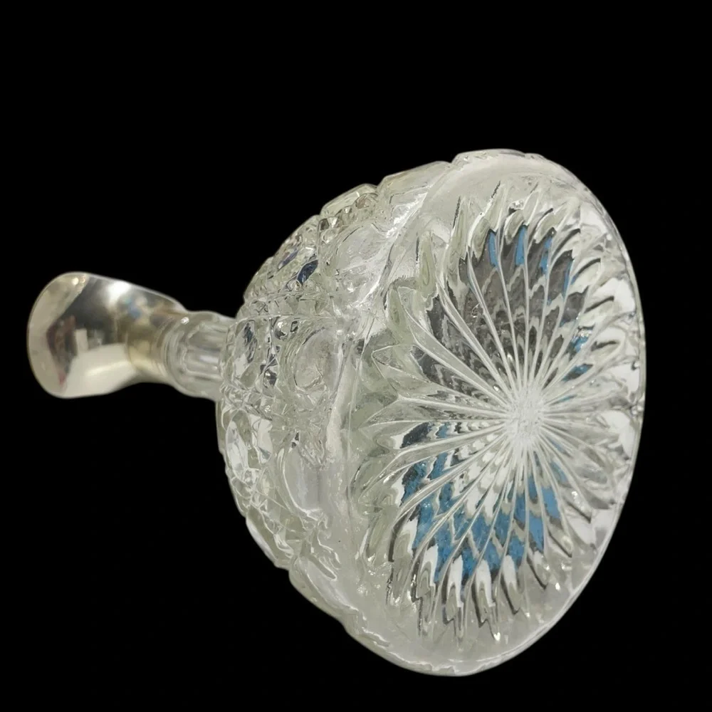 Pressed Glass Claret Jug Pitcher Decanter with Silver Plated Collar & Handle